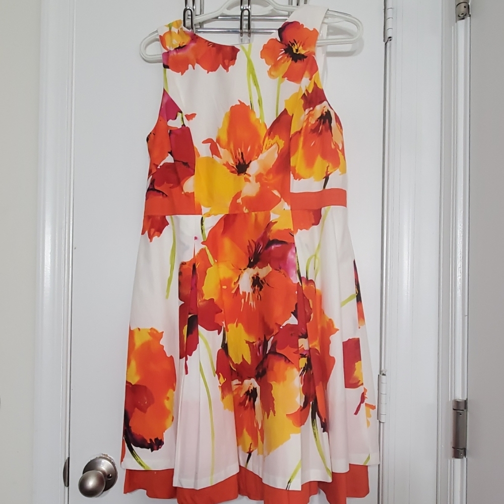 Orange floral cotton sleeveless midi dress 10p